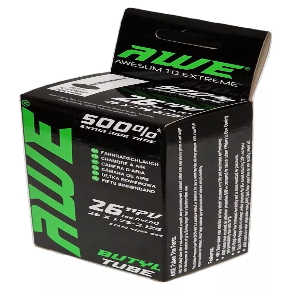 image 1 of AWE Butyl Rubber 26" MTB/Bike Inner Tube 26 x 1.75-2.125 Presta Valve