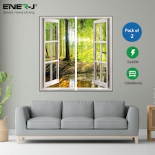 120x60 Landscape Window Panel set (2 pcs), 2 x 60W, With Wall mounting kit, Lush Green Trees
