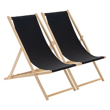Harbour Housewares Folding Wooden Deck Chairs - Black - Pack of 2