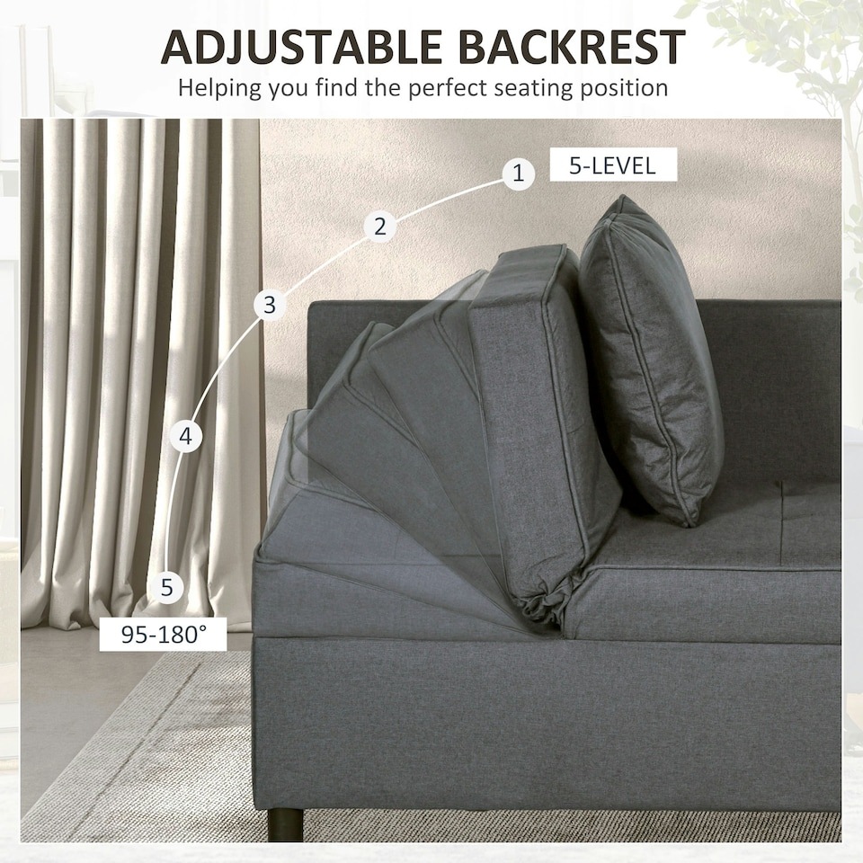 image 1 of HOMCOM Folding Sleeper Sofa Bed Chair with Pillows, Pocket, Grey