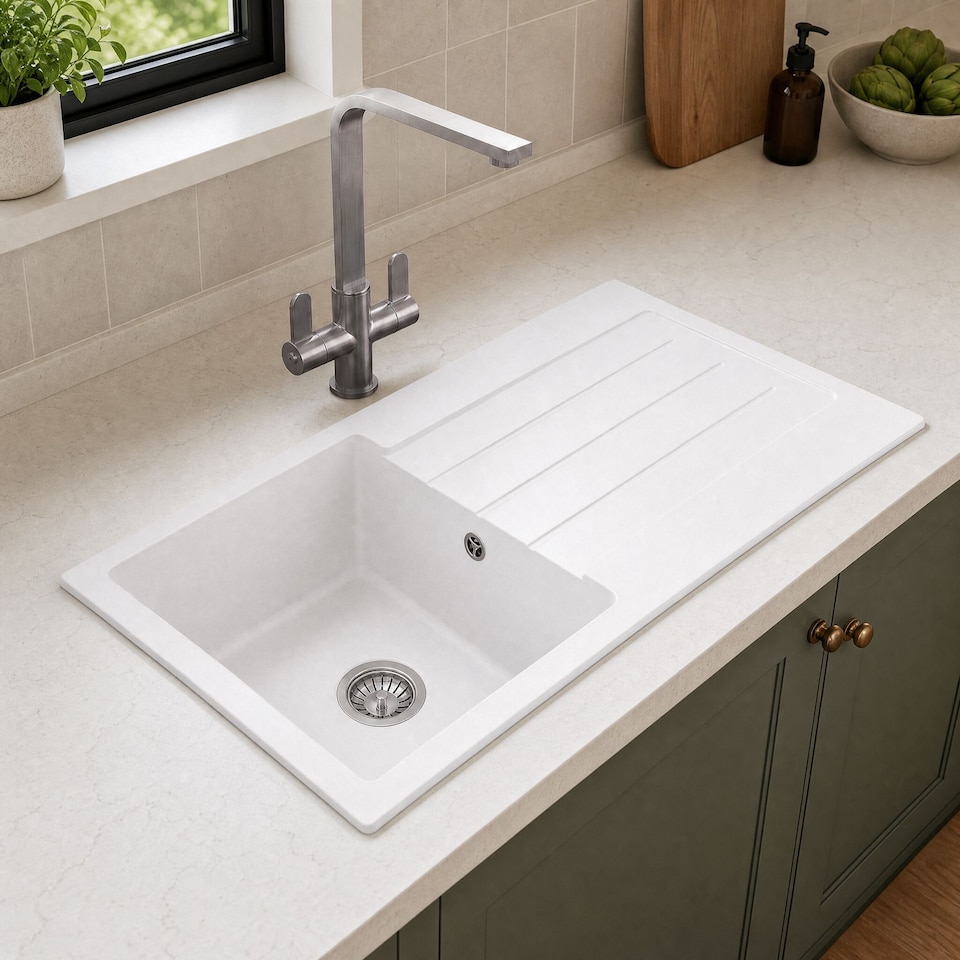image 1 of Balterley 100cm Kitchen Single Bowl Composite Inset Sink with Overflow & Reversible Drainer