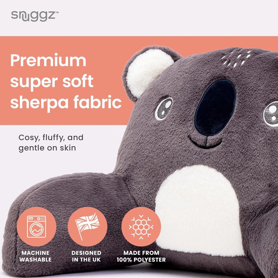 image 1 of Snuggz Koala Cuddle Cushion Reading Pillow with Carry Handle 3D Novelty Design Back Support Soft Cosy Bed Pillow - 60 x 40 x 35 cm