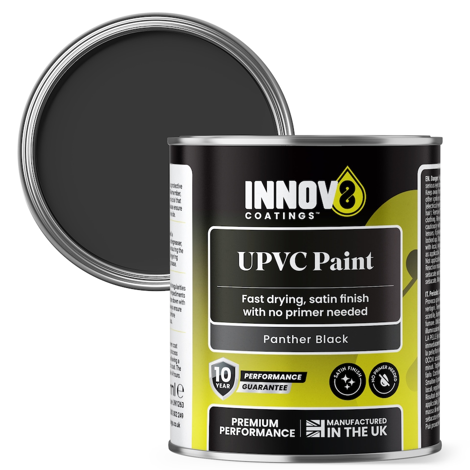 image 1 of Innov8 Coatings uPVC Paint 250ml Satin Finish - Plastic Door & Window Frame Paint - Panther Black