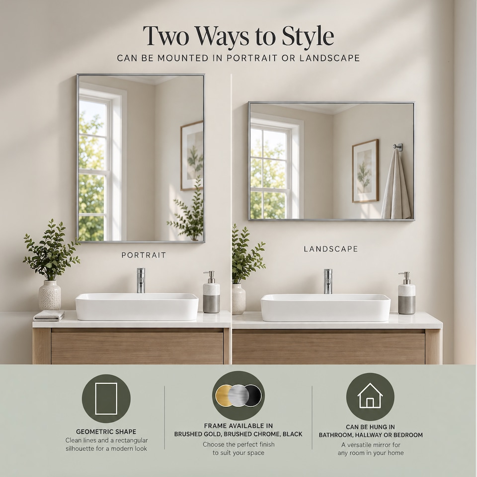 image 1 of Showerdrape Bayswarer Brushed Chrome Framed Rectangular Mirror 60x45cm