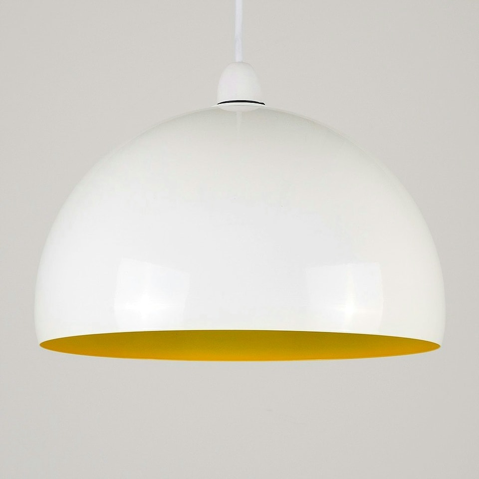 image 1 of ValueLights Modern Gloss White And Yellow Metal Dome Ceiling Pendant Light Shade White