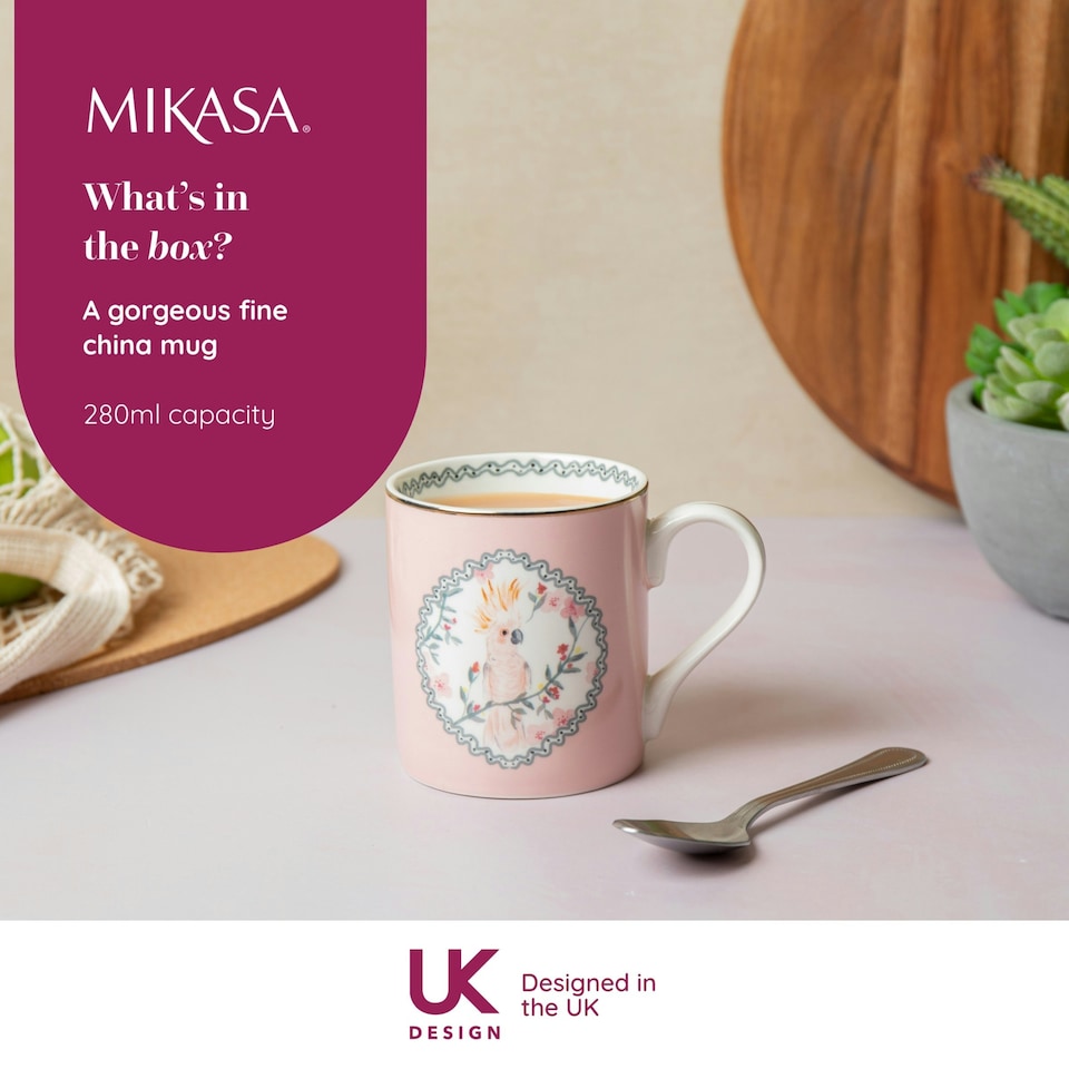 image 1 of Mikasa Cockatoo Straight-Sided Porcelain Mug, 280ml | Pink