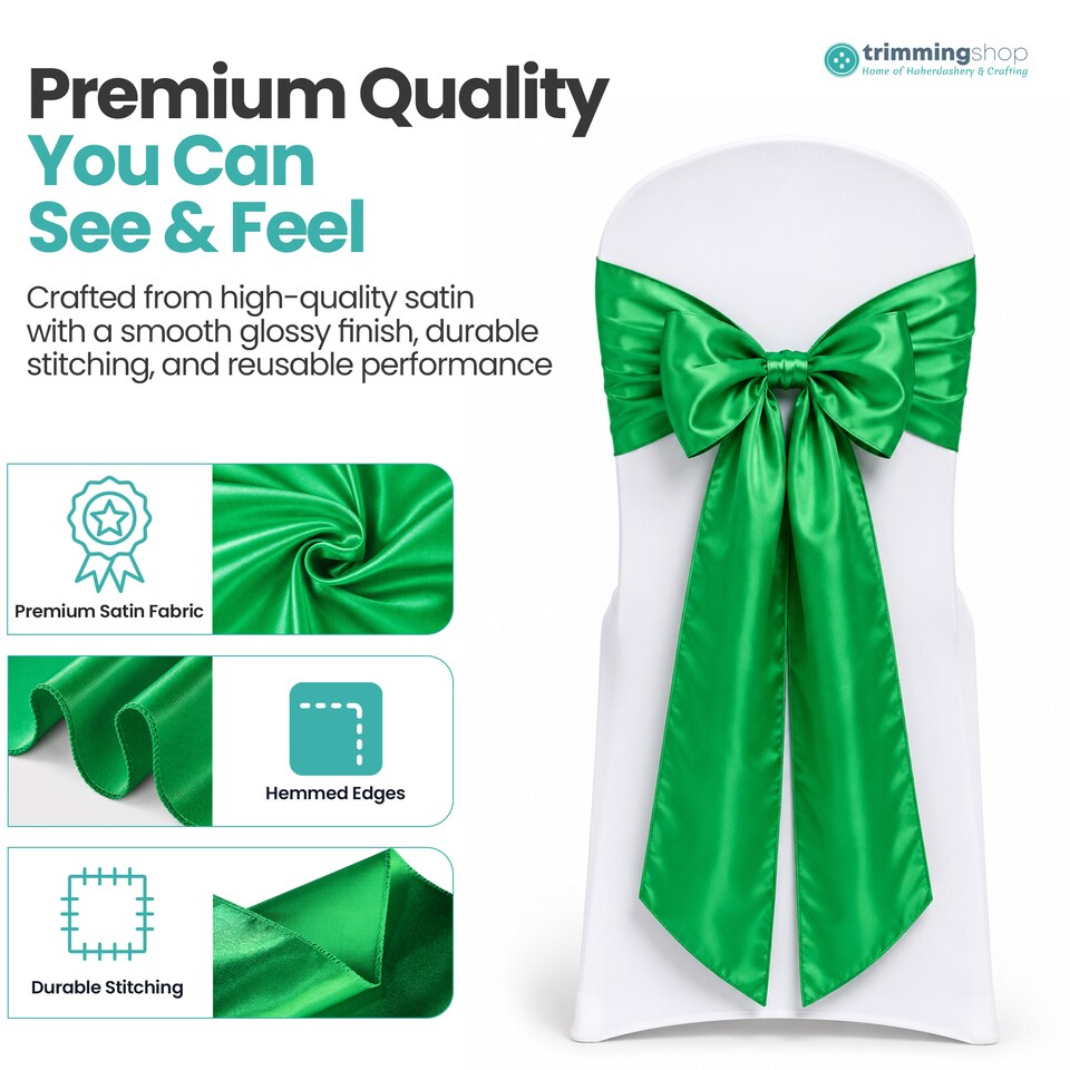 image 1 of 7"x108" Satin Chair Sash, Chair Sashes Hammed Edges Bow Tie - 25pcs