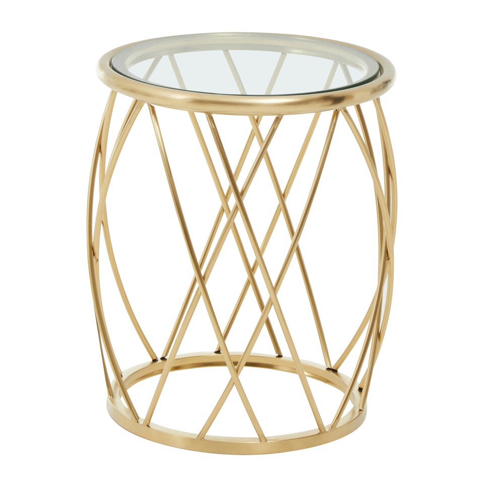 image 1 of Interiors by Premier Stylish Gold Side Table with Clear Glass, Luxurious Gold Finished Bedside Table, Contemporary Round Table Gold