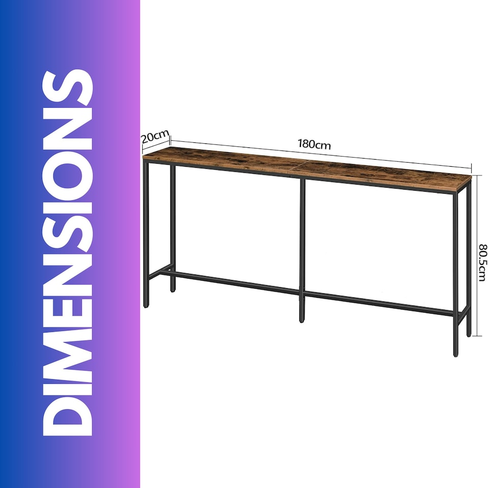 image 1 of Industrial 180CM Wide Slim Hallway Console Table Rustic Brown Brown