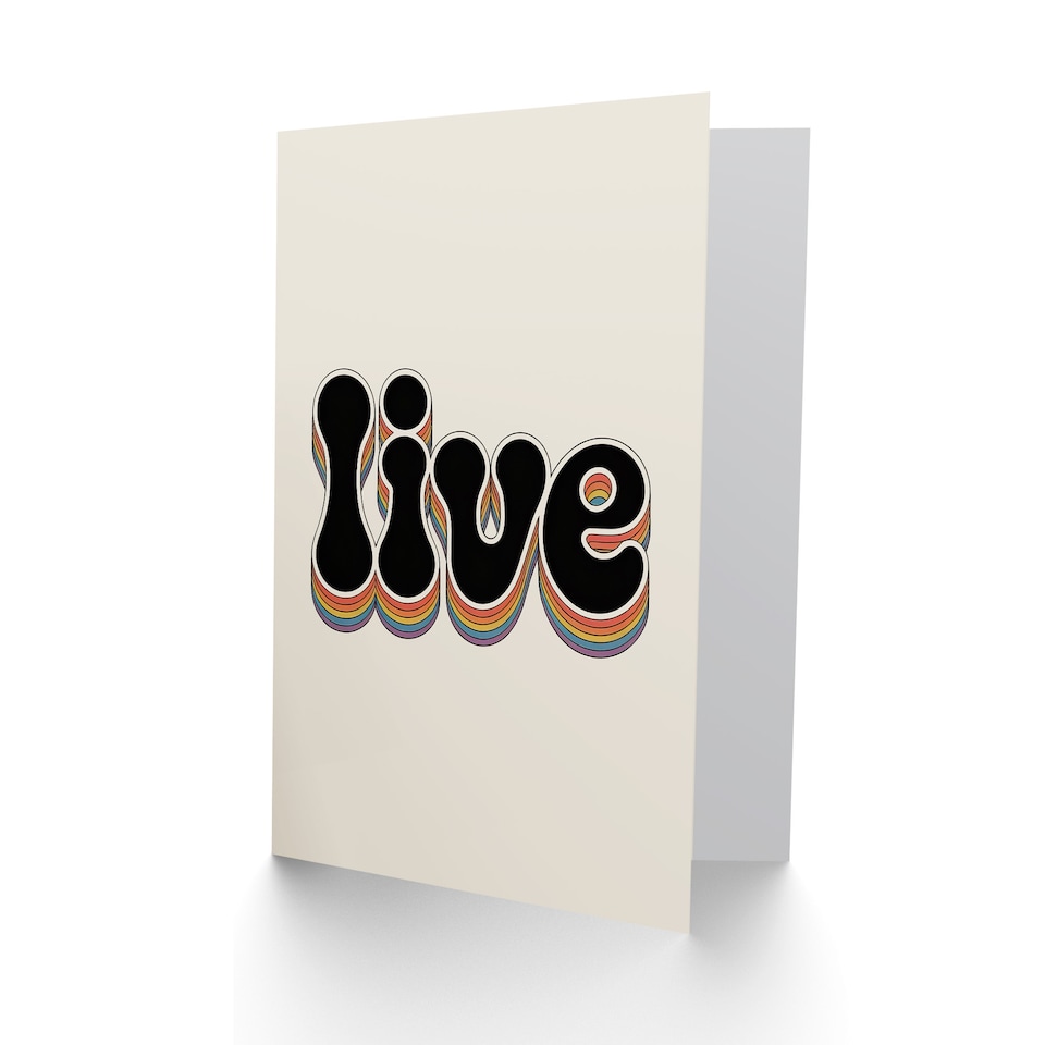 image 1 of Live Colourful Retro Rainbow Font Typography Birthday Greeting Card