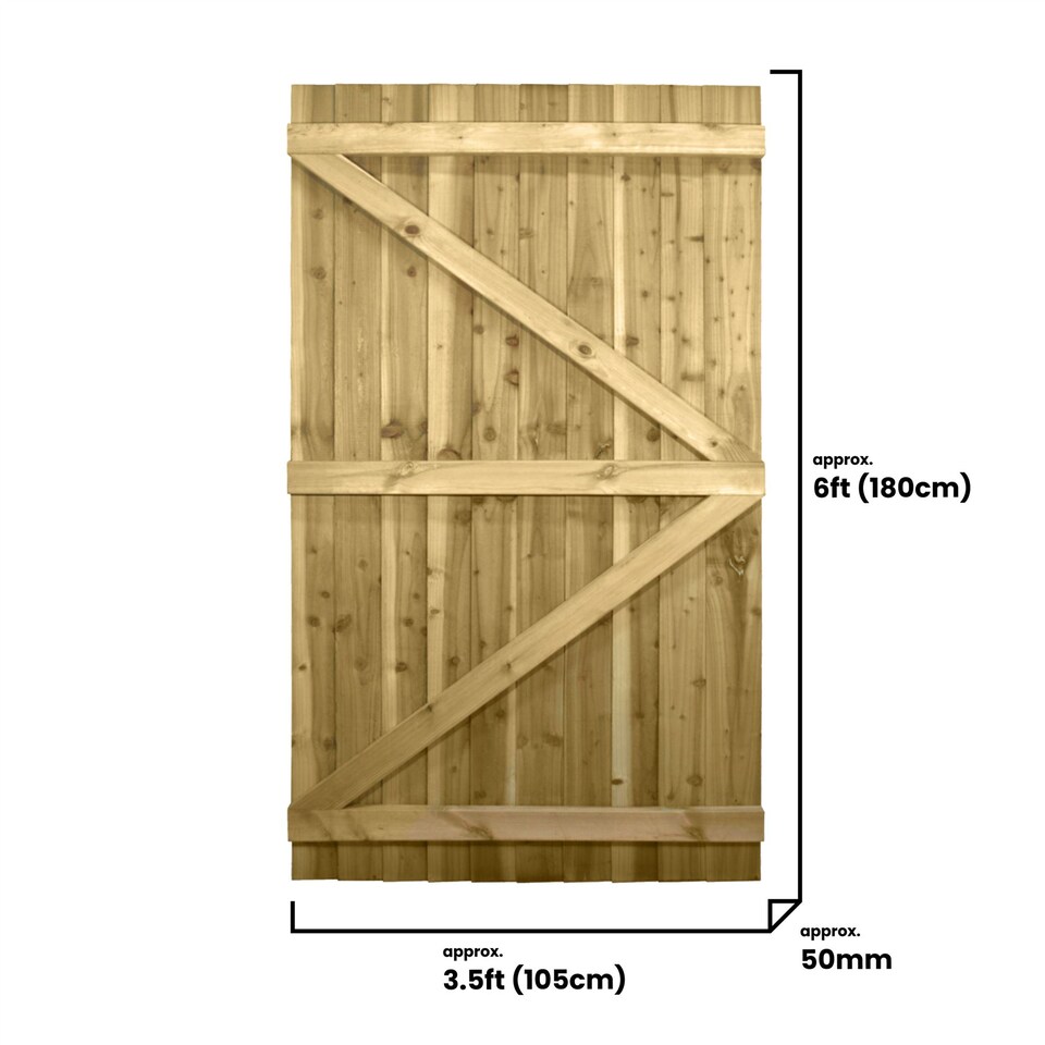 image 1 of Flat Top Wooden Garden Gate 6ft x 3.5ft Feather Edge Semi-Braced Treated Door