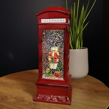 27cm LED Christmas Glitter Water Spinner Red Telephone Box with Speaking Nutcracker Scene
