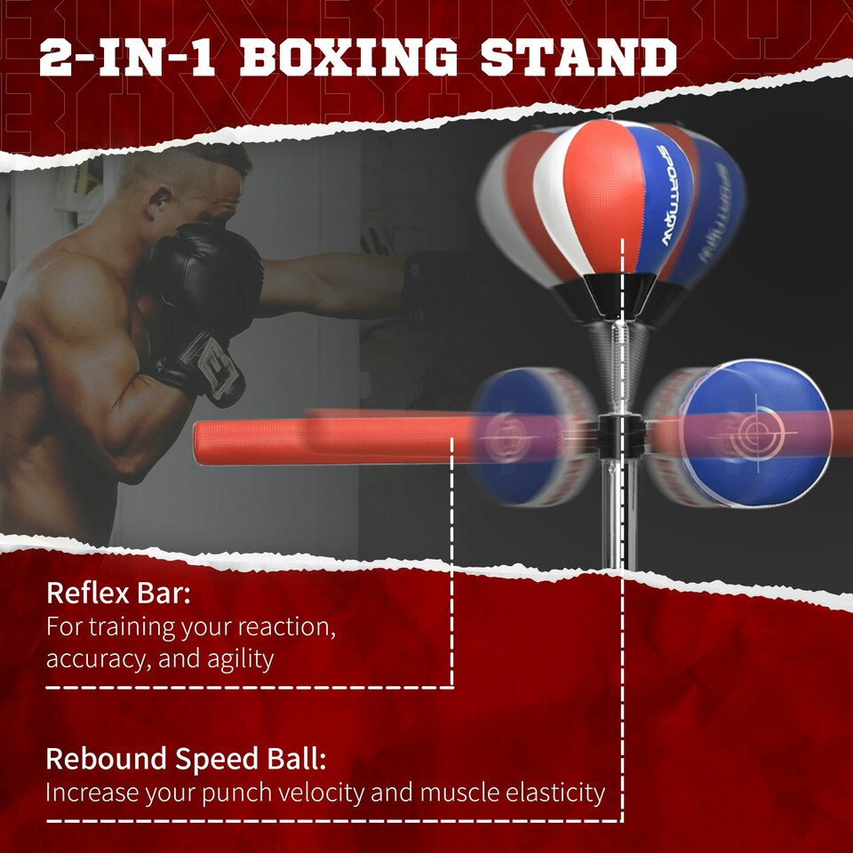 image 1 of SPORTNOW Adjustable Speed Bag with Stand, Reflex Bar | Multi