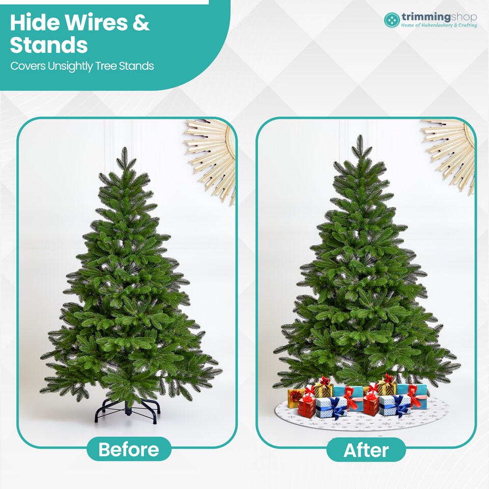 image 1 of 100cm White Velvet Christmas Tree Skirt with Silver Snowflake Pattern