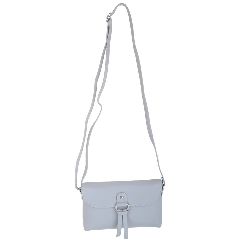 image 1 of Premium Soft Genuine Leather Cross Body Shoulder Bag, Tassel Detail Grey | Light Grey