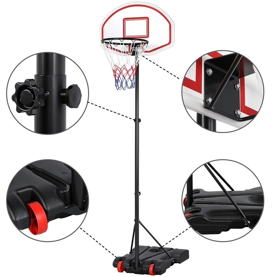 image 1 of Yaheetech 1.9-2.5M Height-Adjustable Basketball Hoop System Red