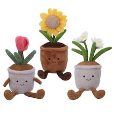 Gisela Graham Easter Set of 3 Plush Flower Pot Shelf Sitters - Tulip, Daisy, Sunflower