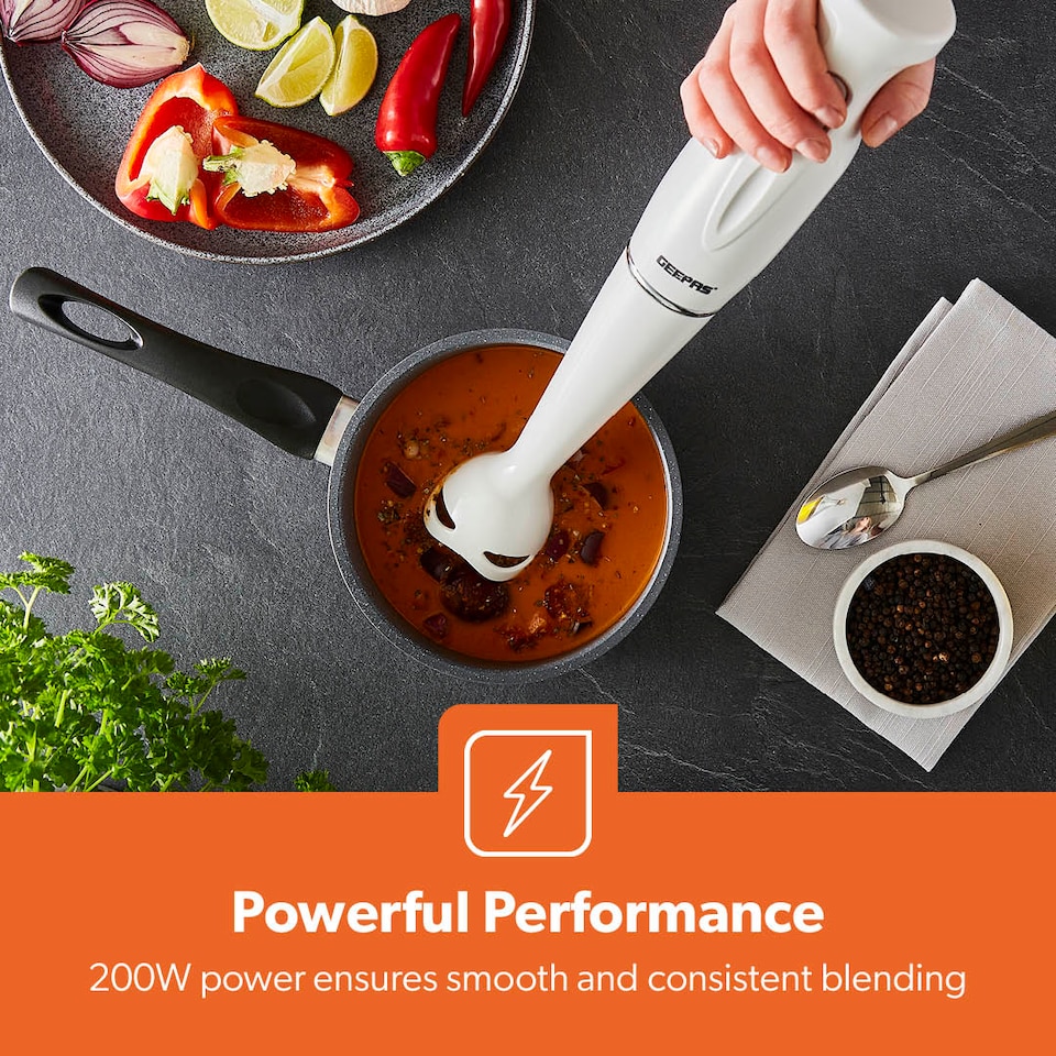 image 1 of GEEPAS 4-in-1 Hand Blender with Electric Whisk | 200W - White | White