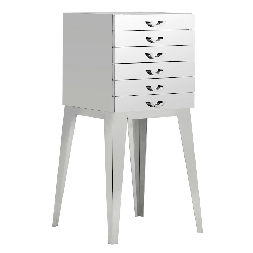 image 1 of Interiors By Premier Modern 6 Drawer Chest,Stainless Steel Dresser With Mirrored Surface, Storage Cabinet With Crescent Handles Grey