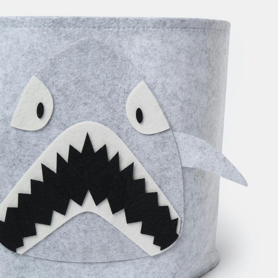 image 1 of OHS Kids Round Shark Felt Toy Storage Organiser Basket - Grey