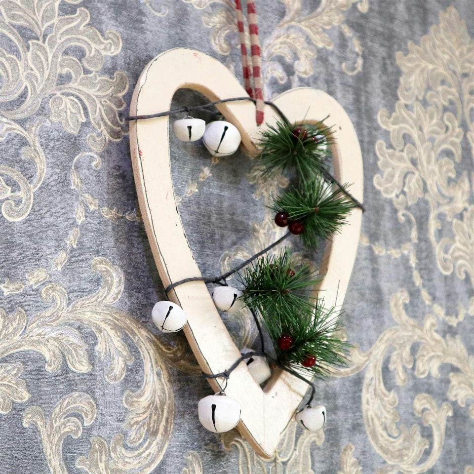 image 1 of Cream Heart Hanging Decoration - 30cm