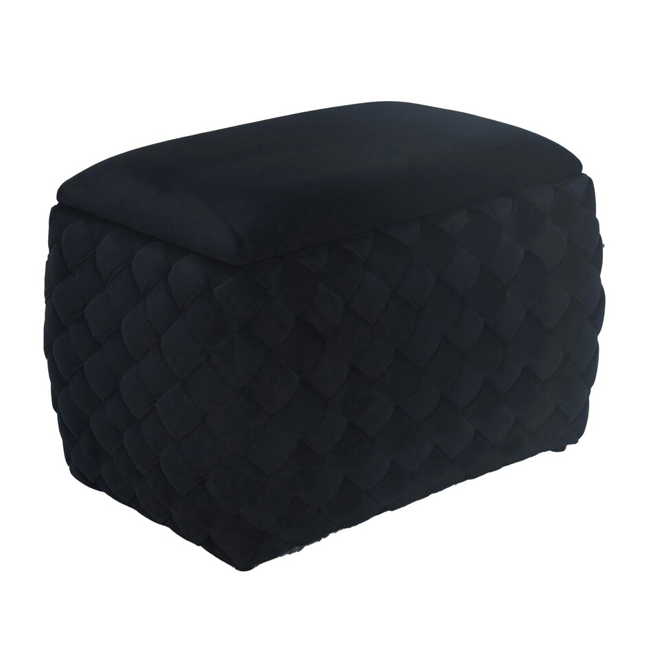 image 1 of Plumeo Velvet Storage Ottoman - Black