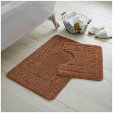 VELVETIO Greek Bath Mat & Pedestal Mat Water Absorbent Non Slip Toilet Rugs Brown | Terracotta