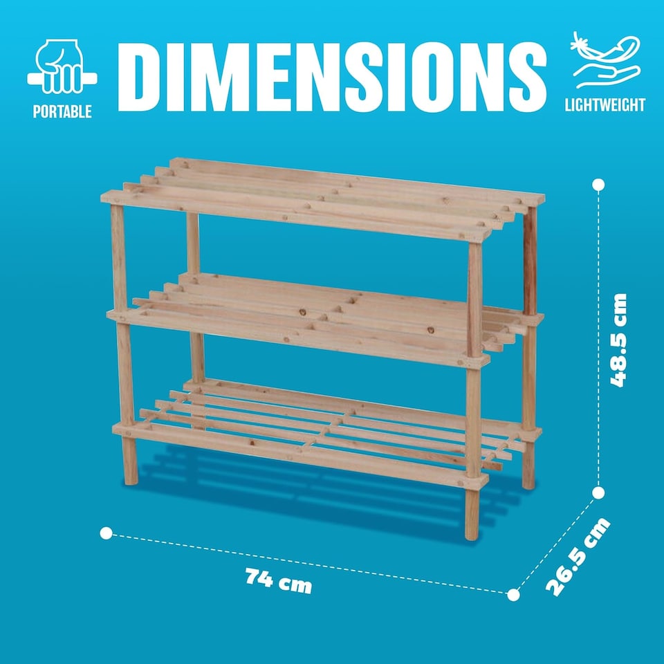 image 1 of 3 Tier Wooden Shoe Rack Footwear Storage Organiser Unit Shelf Natural