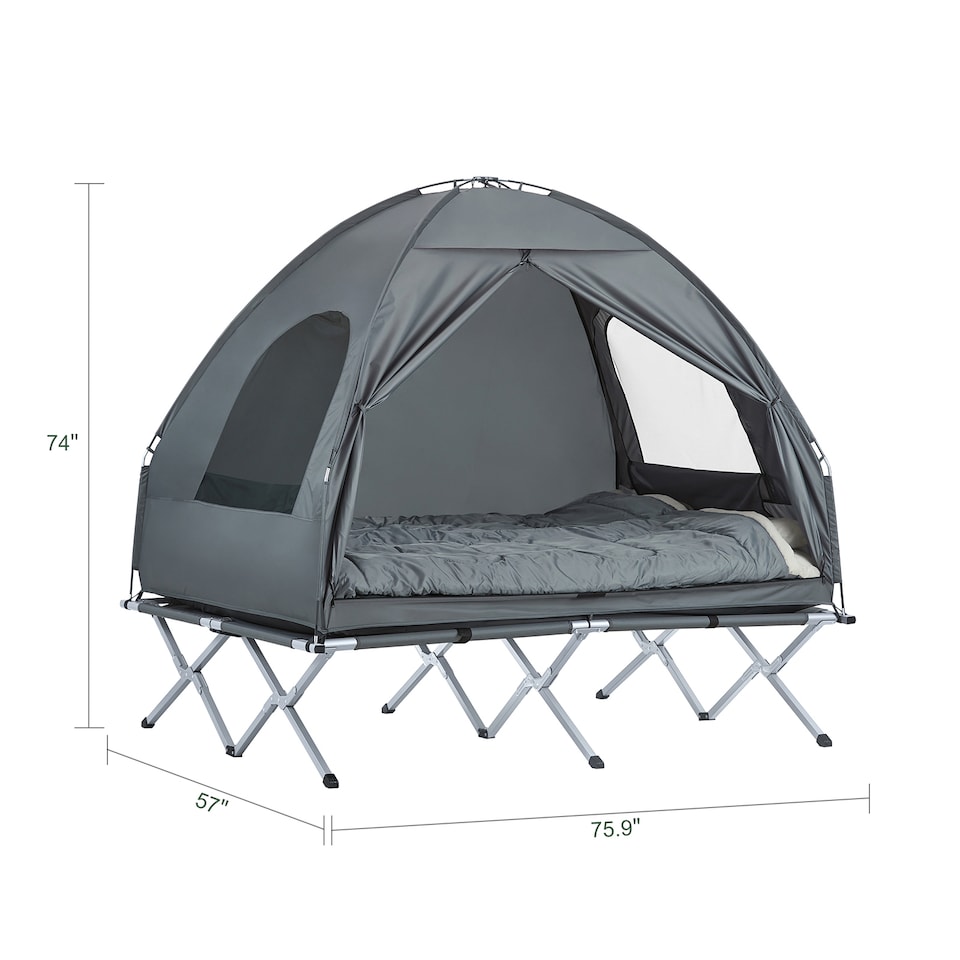 image 1 of SoBuy 2 Person Foldable Camping Tent with Bed, Air Mattress & Sleeping Bag, Gray, 75.9 x 57 x 74 in, 26.59 kg - OGS32-L-HG