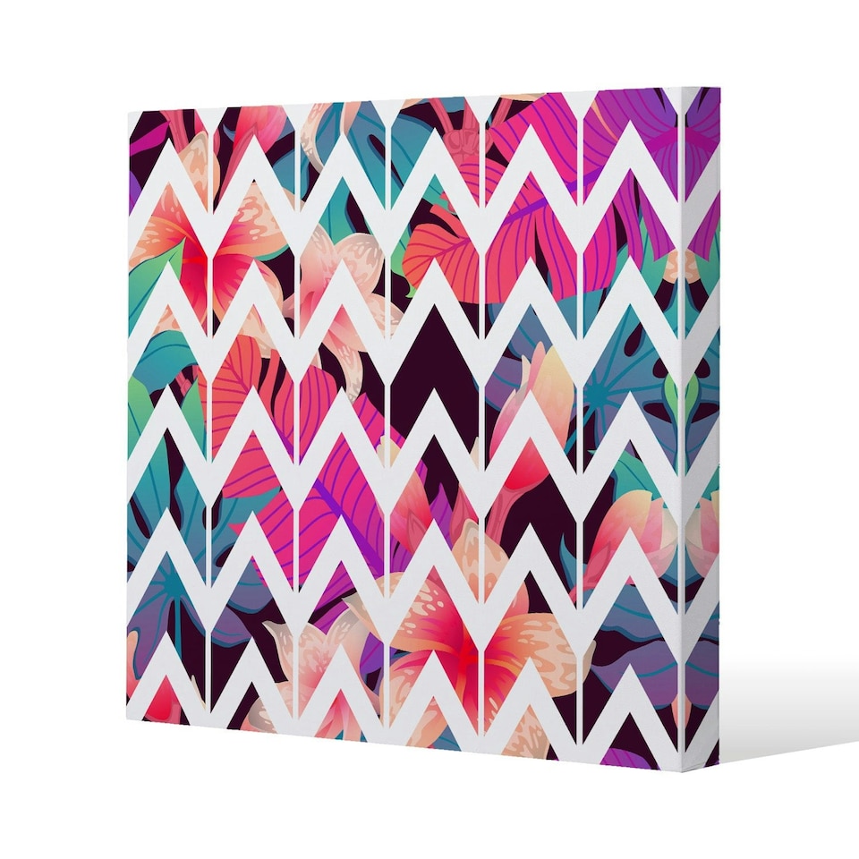 image 1 of Tropical Geometric Zig Zags (Canvas Print) 46 x 46 x 4cm
