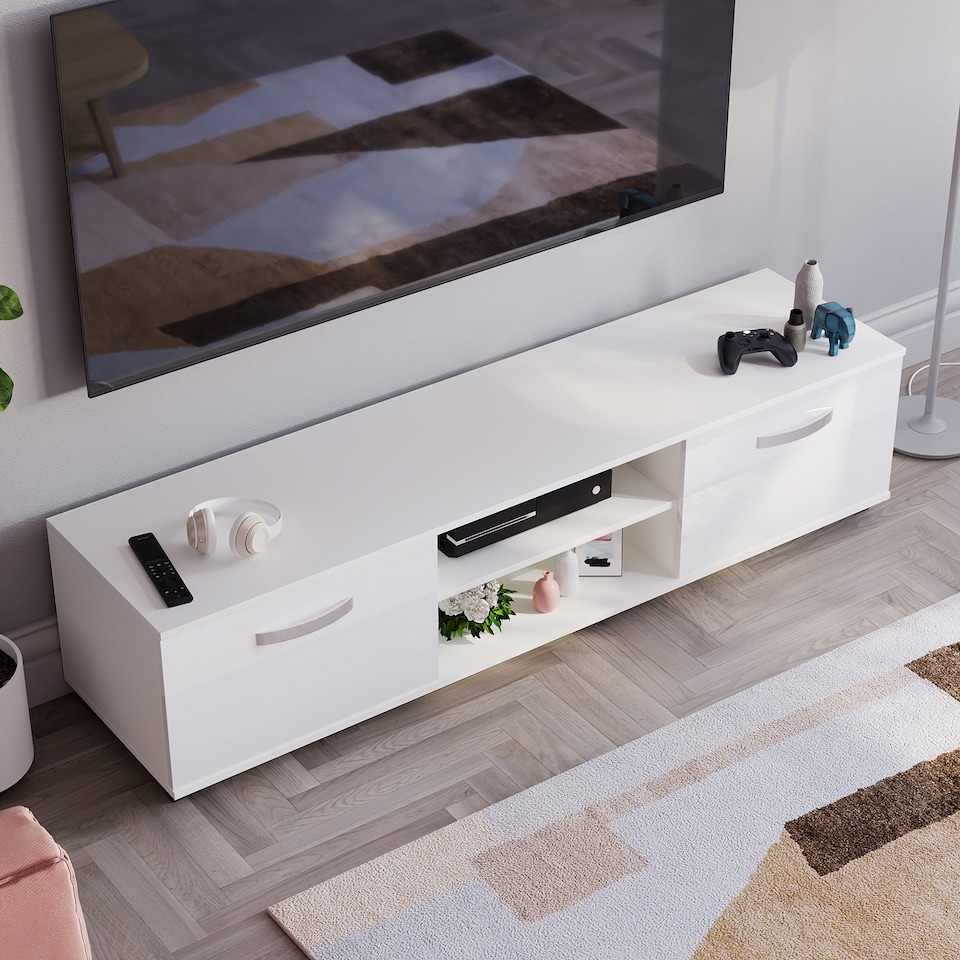 image 1 of Vida Designs Cosmo 2 Door TV Unit Entertainment Stand, 160cm, White | White | 1