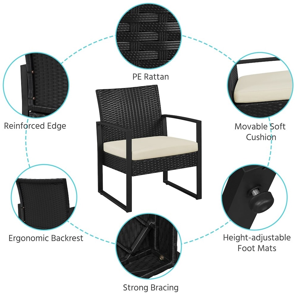 image 1 of Yaheetech 3-Piece Patio Set Rattan Chairs & Table Black/Beige