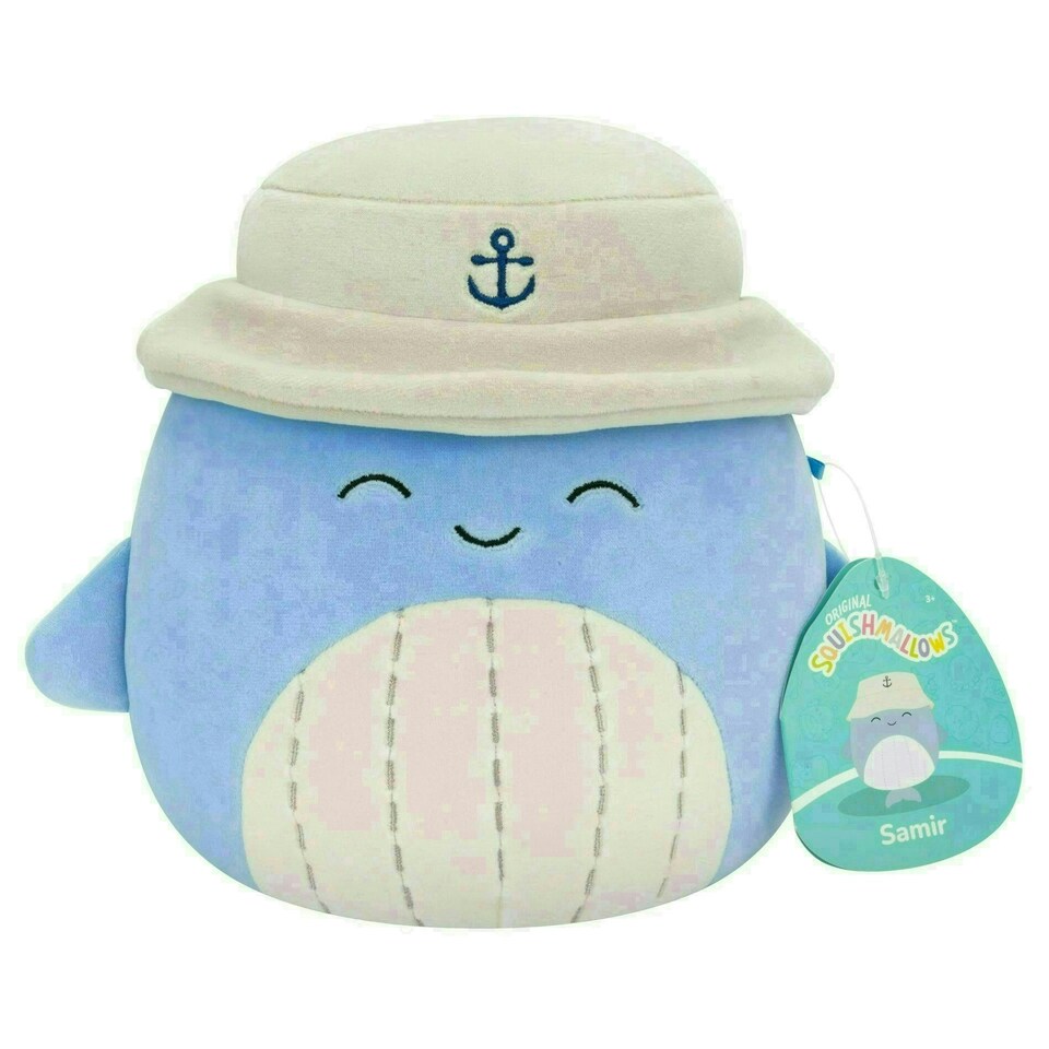 image 1 of Squishmallows Samir The Blue Whale (Wearing Bucket Hat) 7.5-Inch Soft Toy