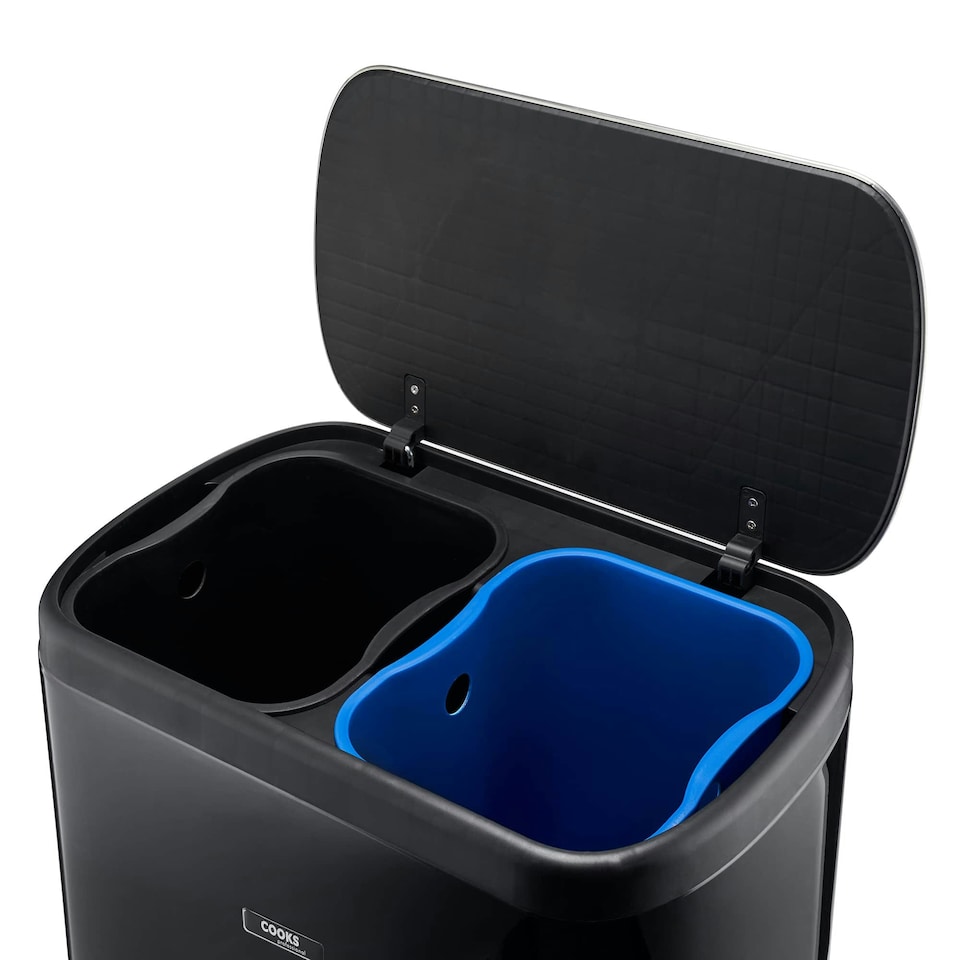image 1 of Cooks Professional Dual Recycle Pedal Bin 60L | Single Pedal | 2 x 30L Removable Compartments | Black