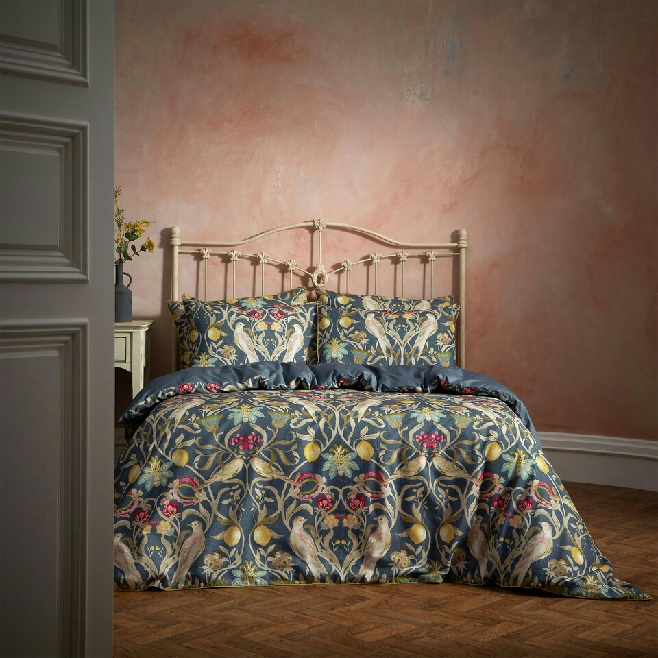 image 1 of Edinburgh Weavers Liberty Floral Birds Luxury Cotton Double Duvet Cover Set