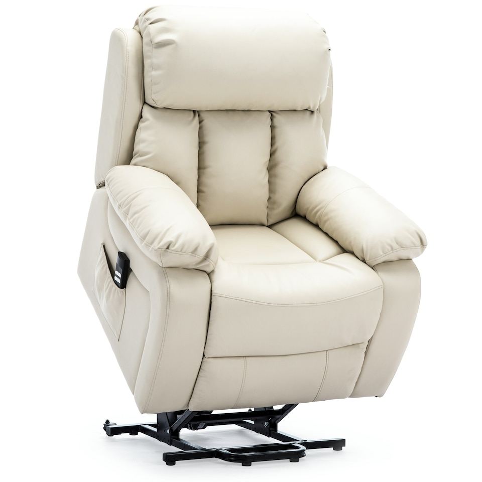 image 1 of Chester Dual Motor Rise Recliner Heat and Massage Bonded Leather Chair (Cream)