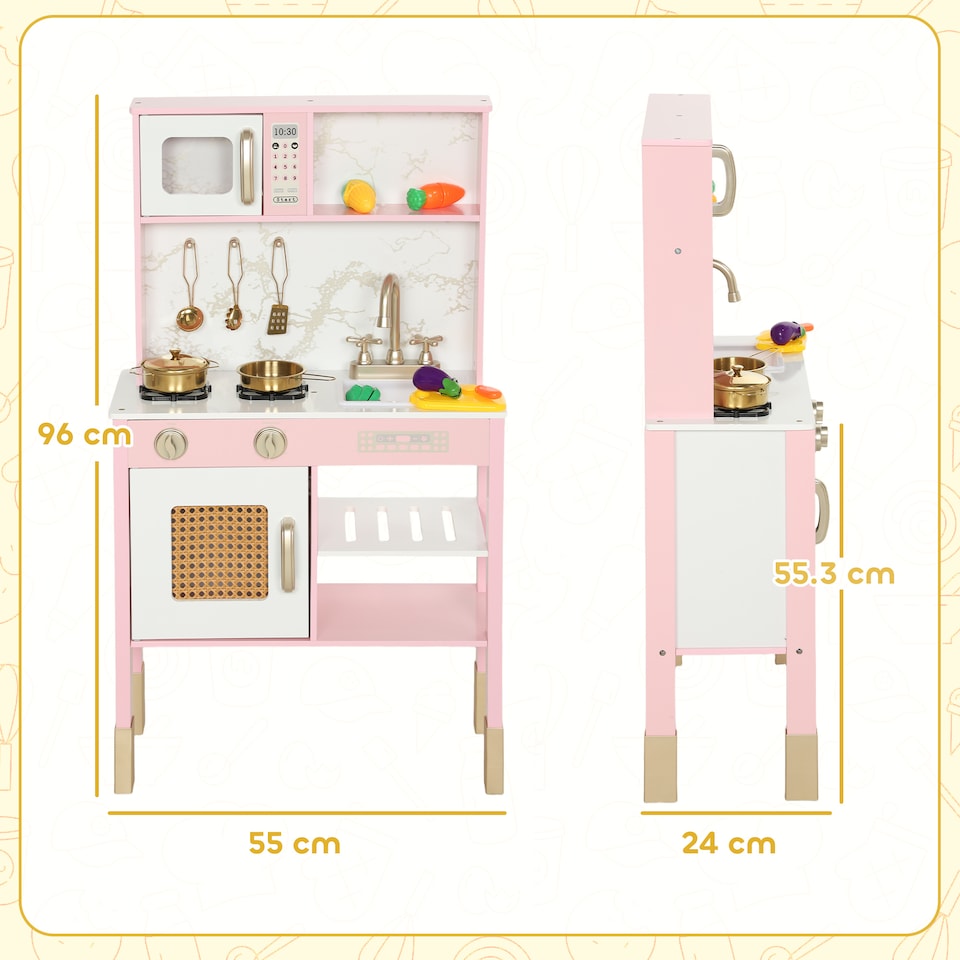 image 1 of AIYAPLAY Kids Play Kitchen Toy Kitchen Playset 12Pcs Accessories with Realistic Oven, Microwave, Sink and Cutting Vegetable Toys for Toddlers Ages 3-6 Years, Pink