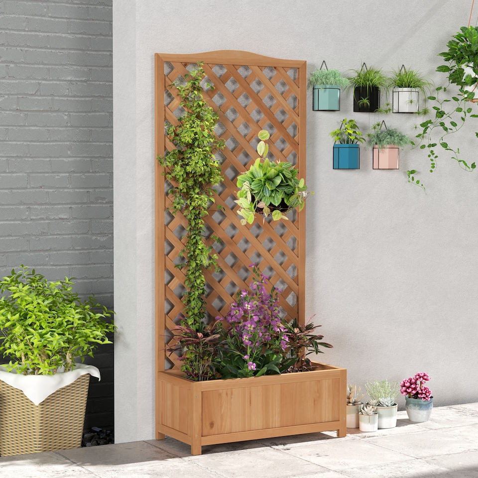 image 1 of Outsunny Garden Wooden Planter Box with Trellis Flower Raised Bed