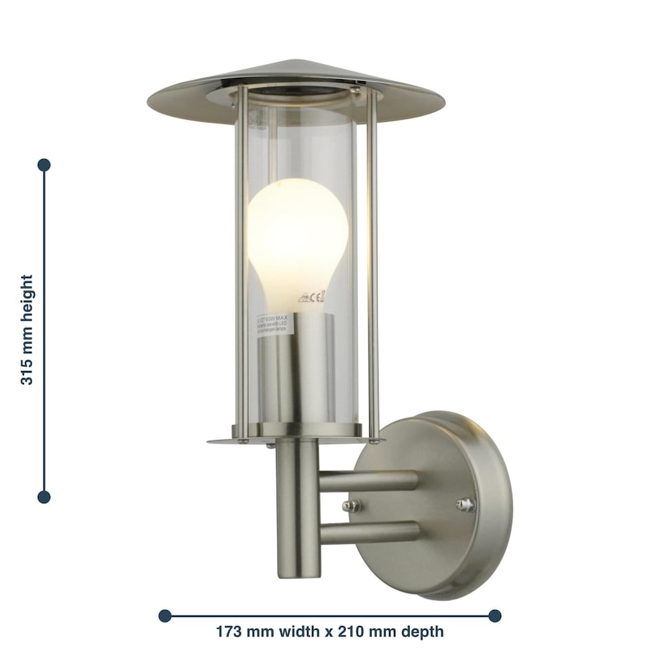 image 1 of Treviso - Brushed Stainless Steel Outdoor Wall Light | Grey | Clear | 1