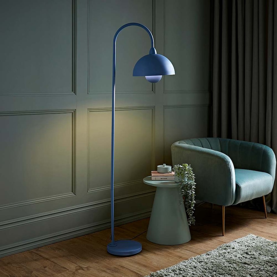image 1 of ValueLights Tilly Pastel Sky Blue Arched Dome Shade Metal Floor Lamp & Bulb | Blue