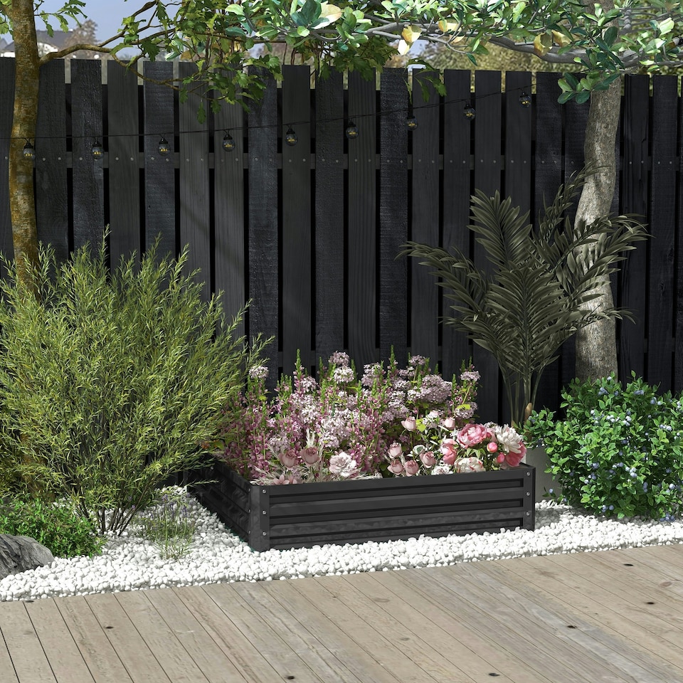 image 1 of Outsunny Raised Garden Bed Metal Patio Backyard Flower Vegetable Planter Green