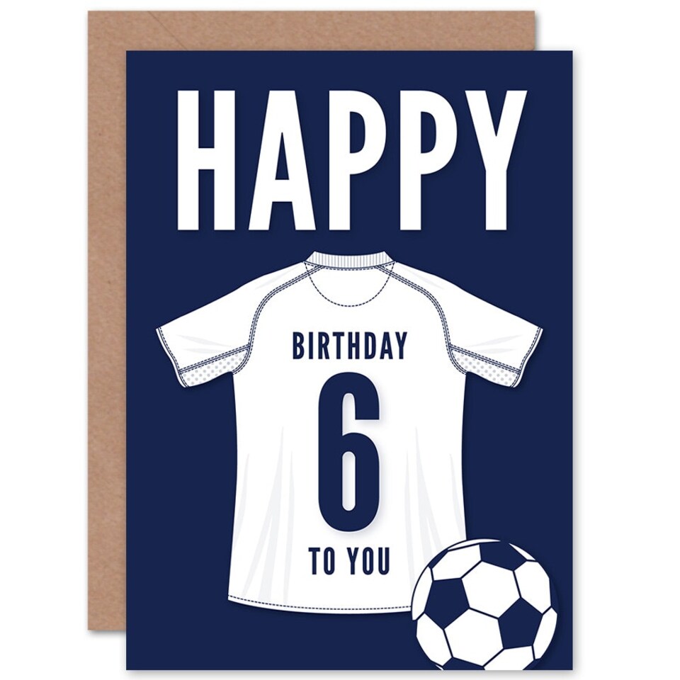 image 1 of Football Strip Kit White Jersey Top Age 6 Year Old Child Kids 6th Birthday Card