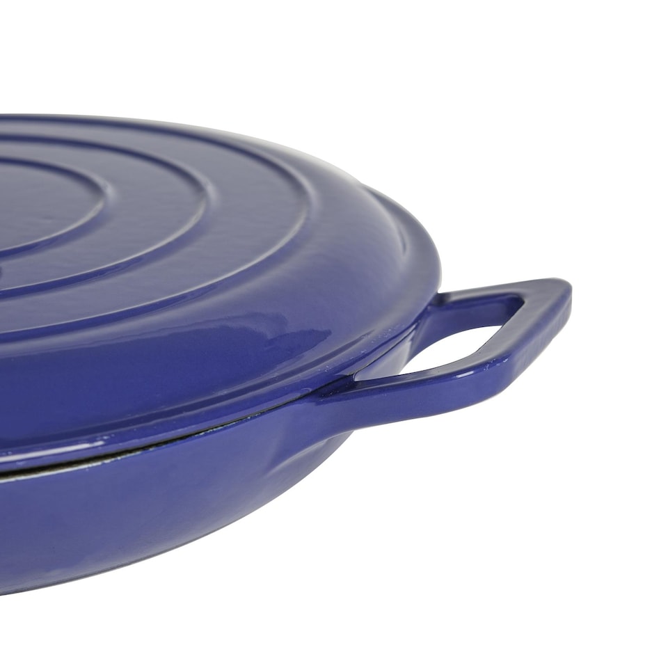 image 1 of Argon Tableware Cast Iron Shallow Casserole Dish - Enameled Dutch Oven - Self-Basting Lid - Hob to Oven - 3.5 Litre - Midnight Blue | Blue | Midnight Blue