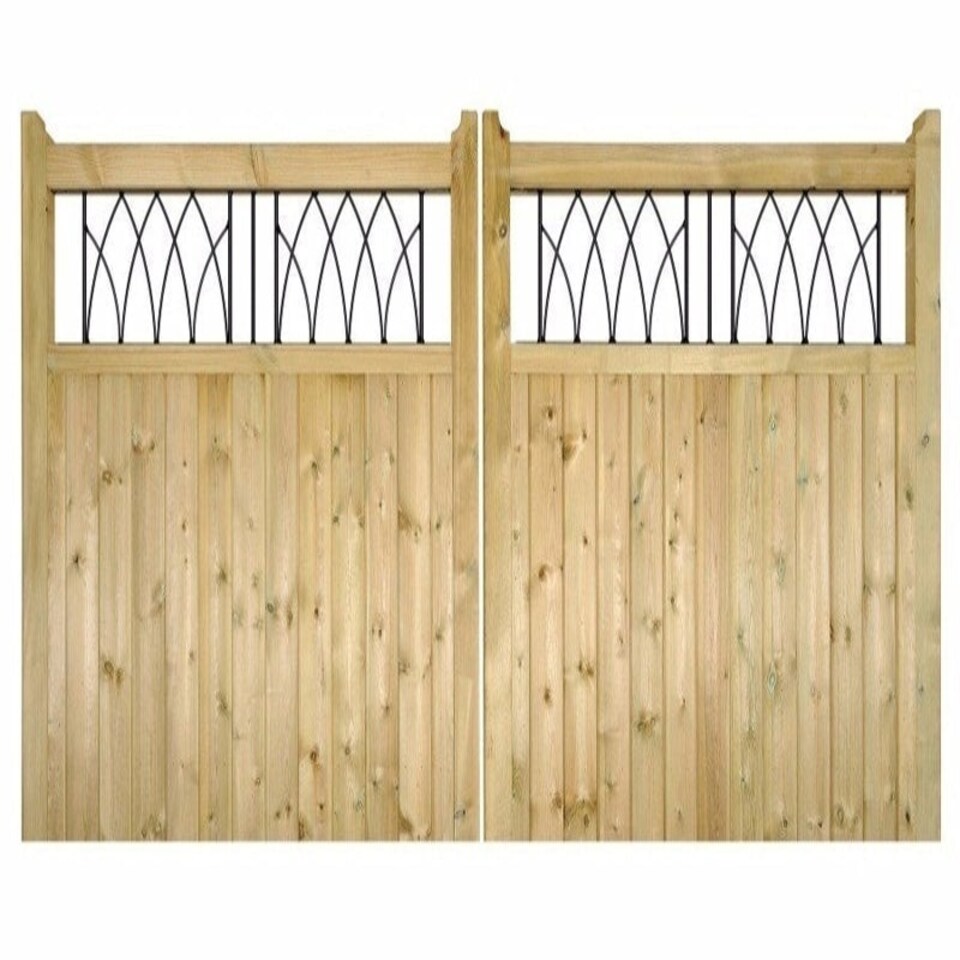 image 1 of Windsor Low Double Driveway Gate - Pressure Treated Scandinavian Redwood - W2400 x H1200 mm Brown