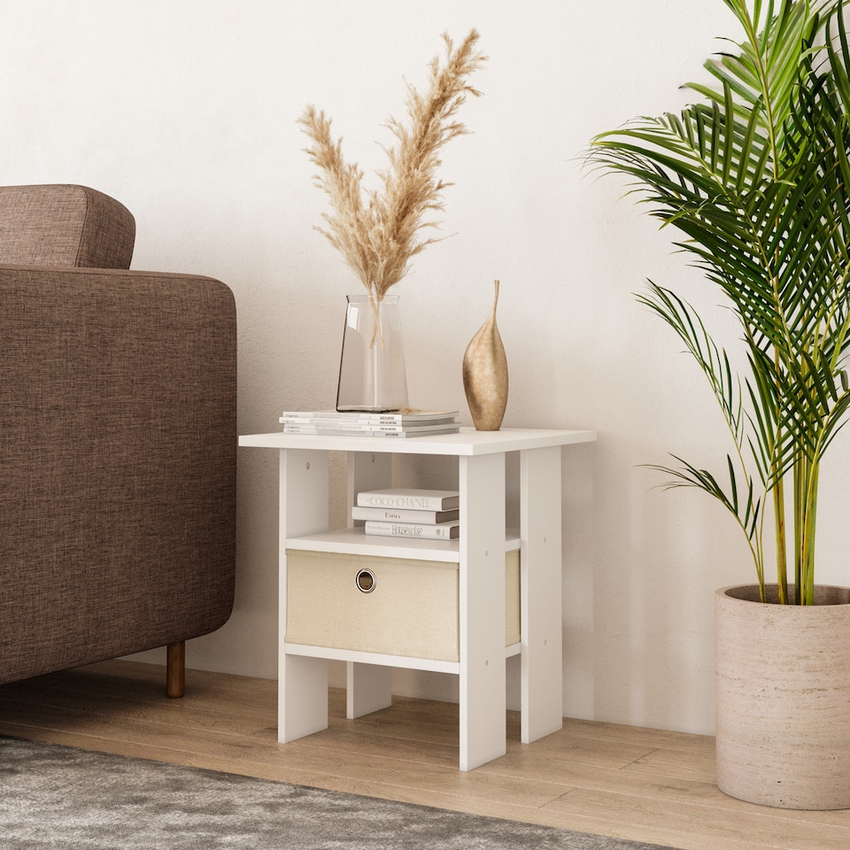 image 1 of 2-Tier 1- Drawer Wooden Side Table | White | White & Cream | 1