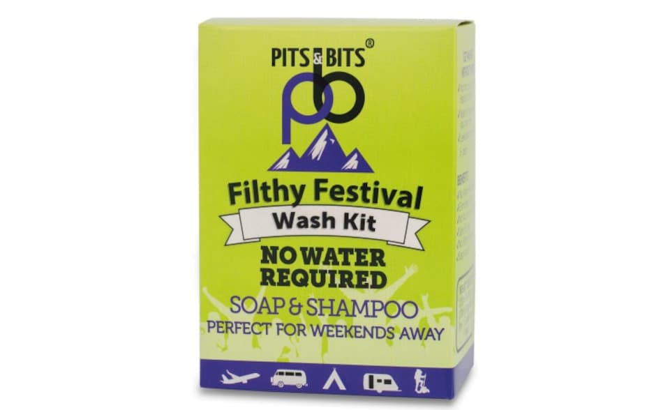 image 1 of Pits & Bits® Festival Wash Kit - 100ml Rinse Free Shampoo, Body Wash & Festival wipes The Ultimate Camping Essential
