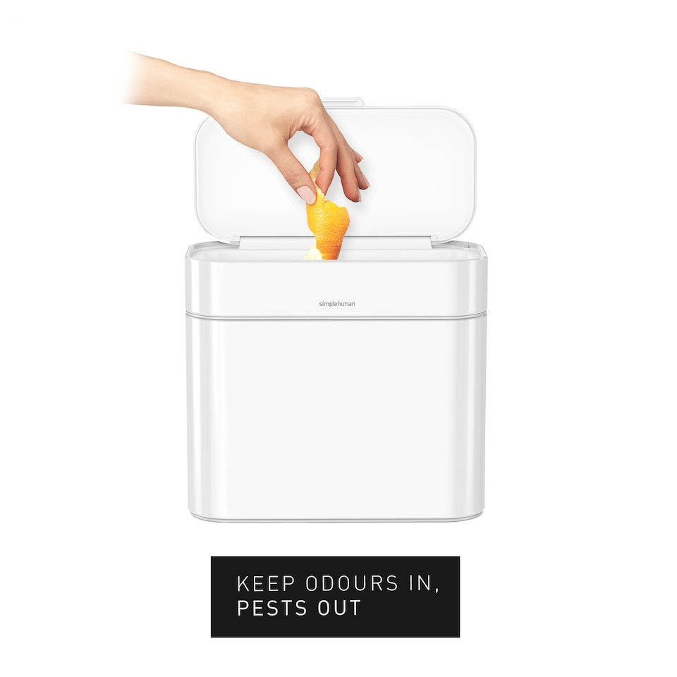 image 1 of Simplehuman 4L Compost Caddy and Food Waste Bin, White Steel