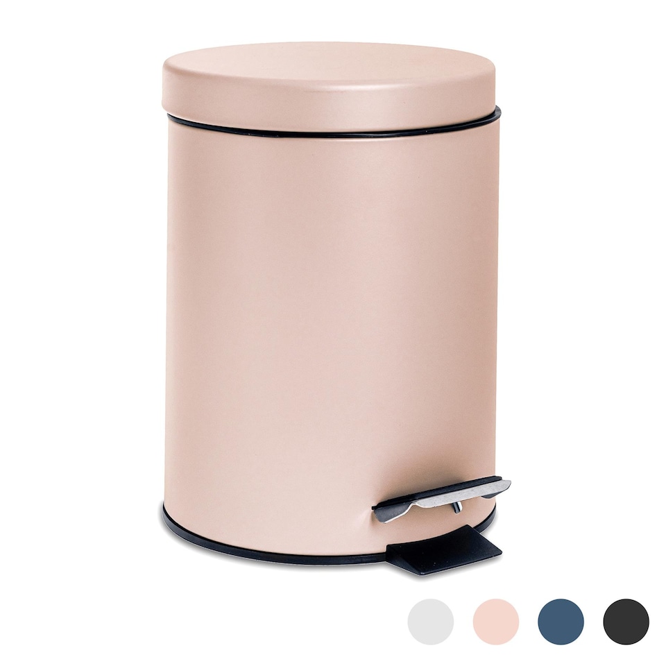image 1 of Harbour Housewares Bathroom Pedal Bin - 3L - Matt Pink - Round Stainless Steel Slim Rubbish Dustbin Lid and Inner Liner Bucket