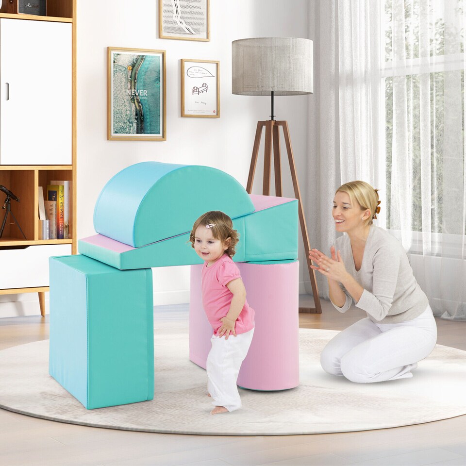 image 1 of COSTWAY 5 Pieces Kids Climb Crawl Foam Play Set Colorful Children Educational Software