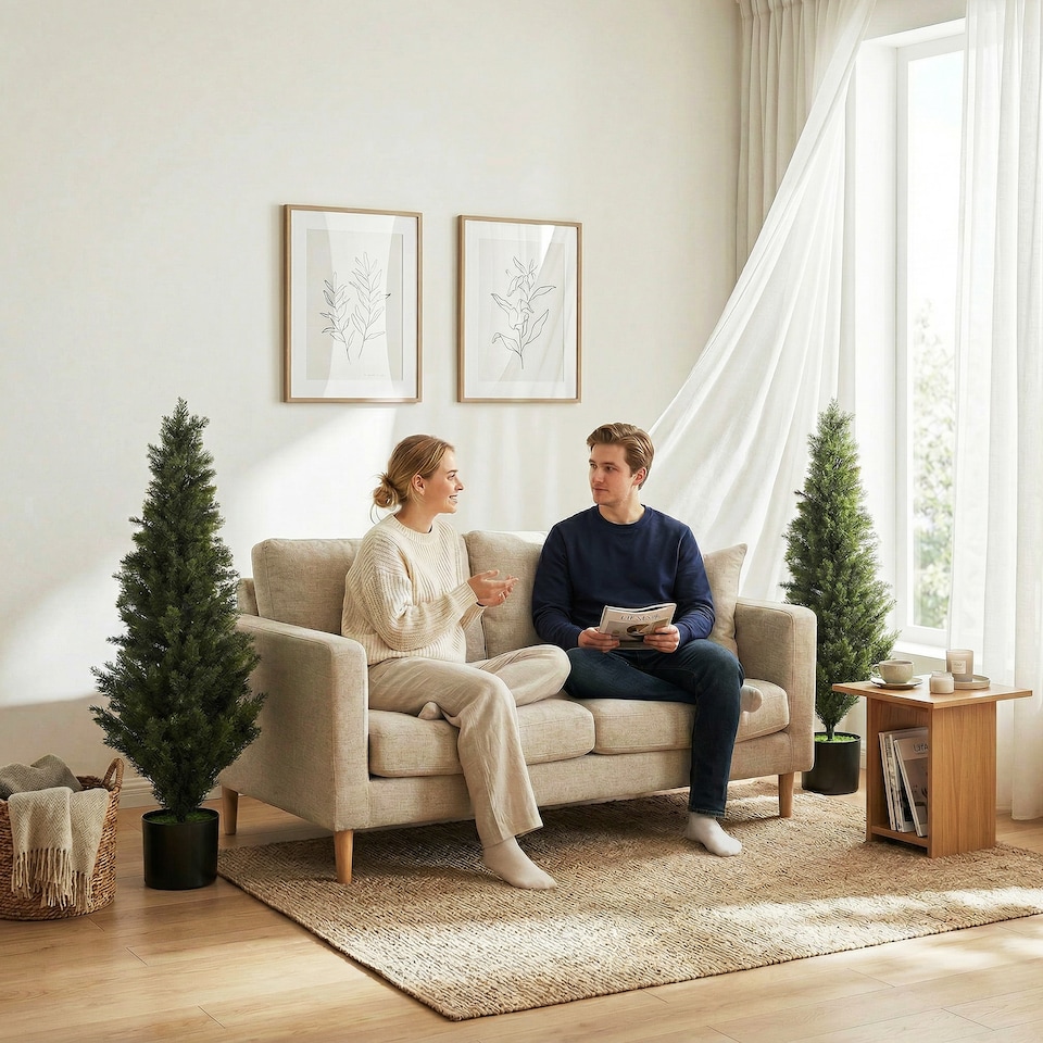image 1 of HOMCOM Set of 2 Decorative Artificial Plants Cypress in Weighted Pot, 120cm
